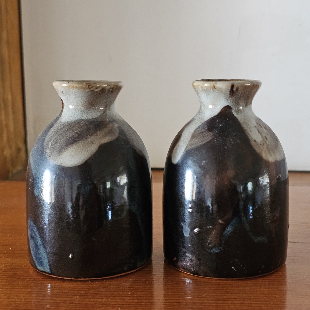 Pair of Vintage Takahashi Japan Ceramic Glazed Bud Vases